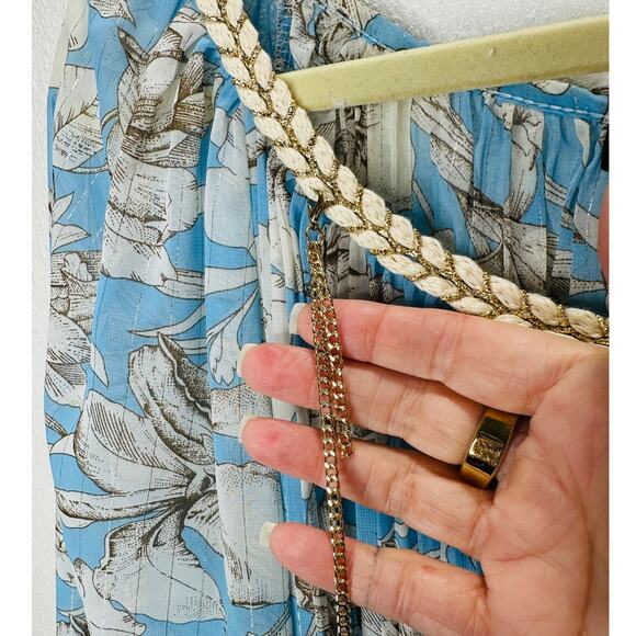 My Story Paris Cream & Blue Accordian Pleat 3/4 Sleeve Blouse S - Picture 6 of 16